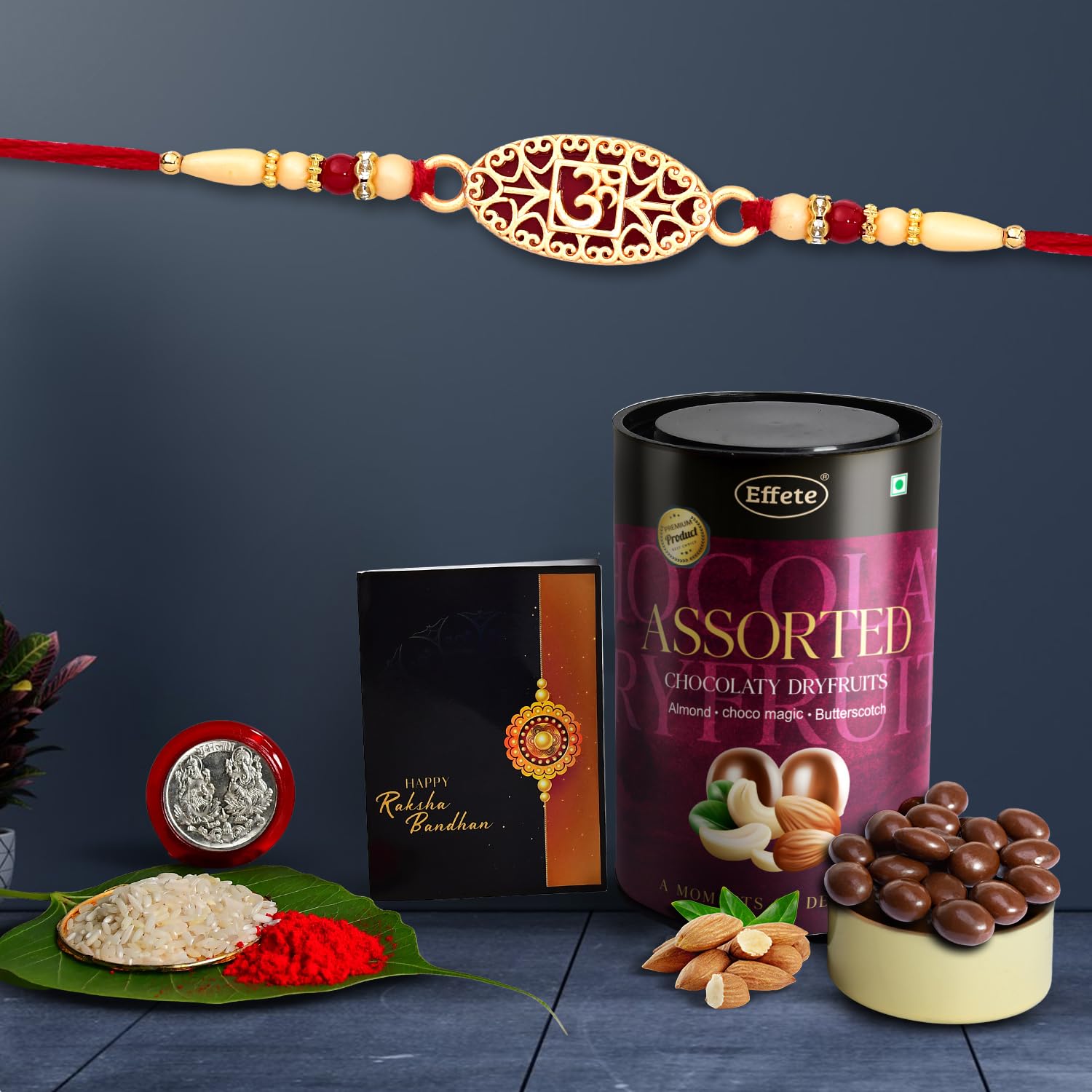 Om Rakhi For Brother  God Rakhi  Chocolate With Rakhi  Rakshabandhan Rakhi Hamper  Rakhi Combo  Assorted Chocolate Dry Fruits 96gm (K1_510_as)